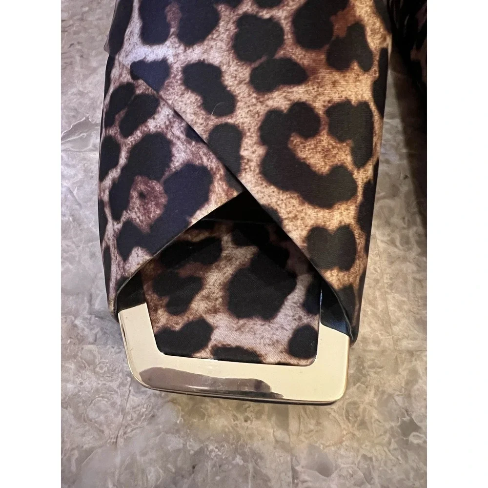 Checked In Slide Sandal Shoe Sz 8 Leopard Print Satin Gold NEW Women Katy Perry